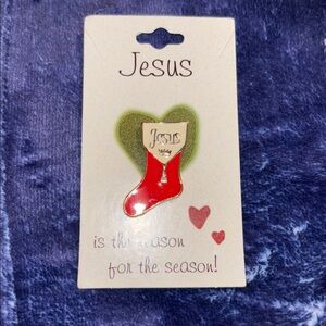 Vintage Red and White Christmas Stocking Pin